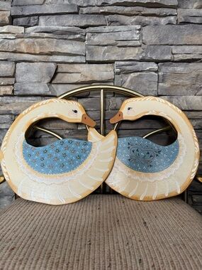 Vintage Handpainted Goose Wall Art Pair Cottagecore Decor
